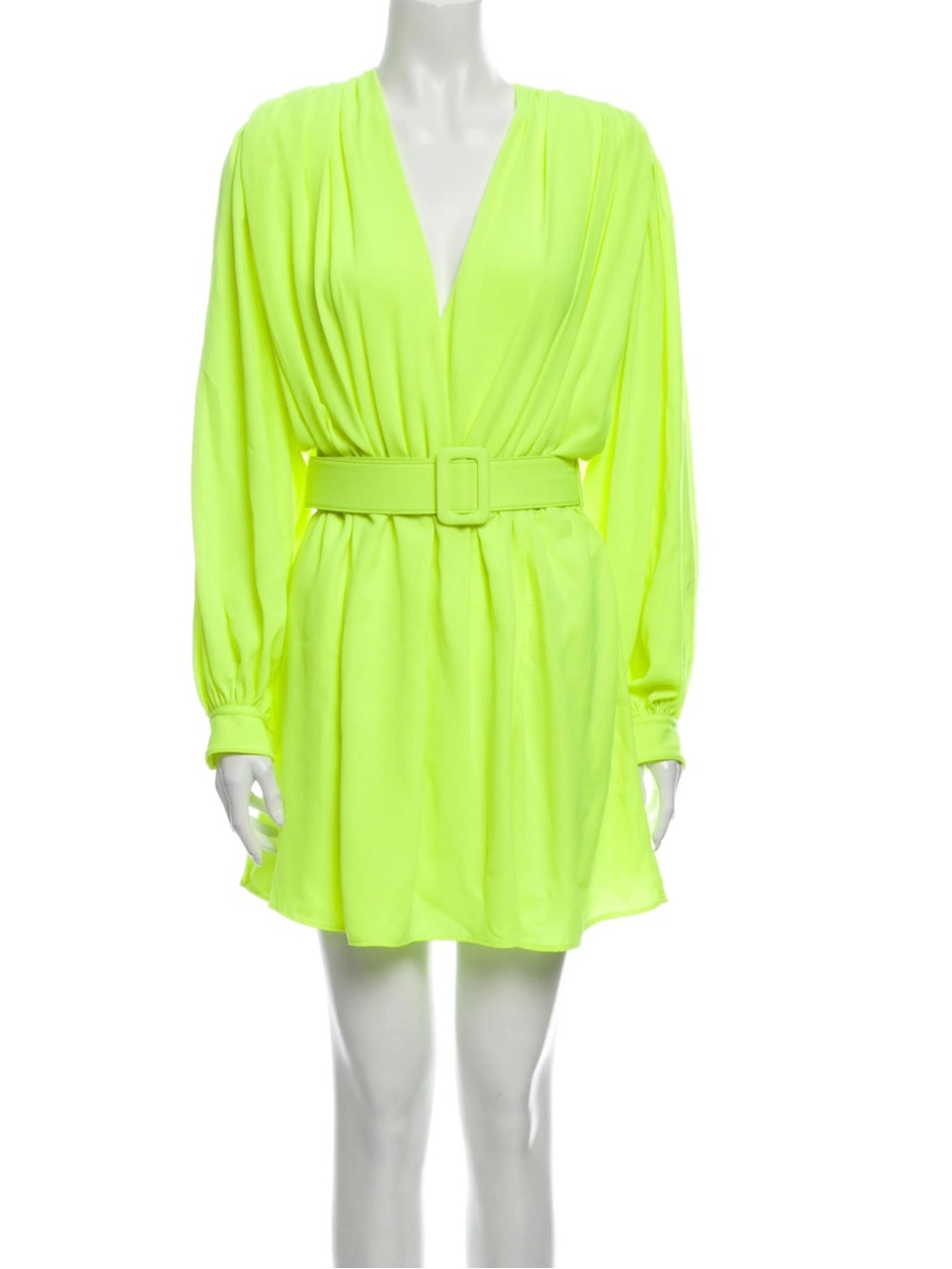 OFF-WHITE Vibrant Neon Green Wrap Dress with Belt - Picture 14 of 15